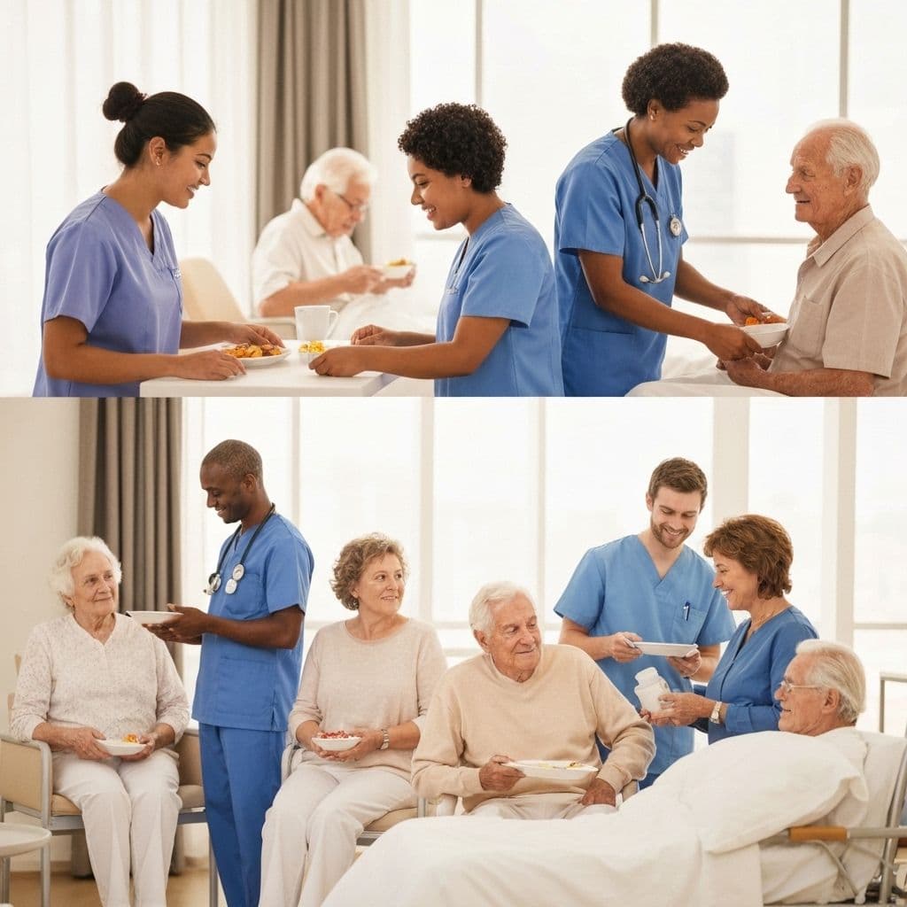 Healthcare professionals caring for elderly patients